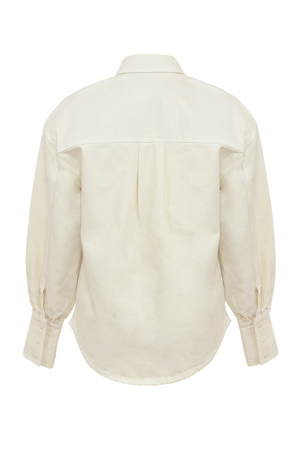 Ivory denim shirt with flared wide leg jeans