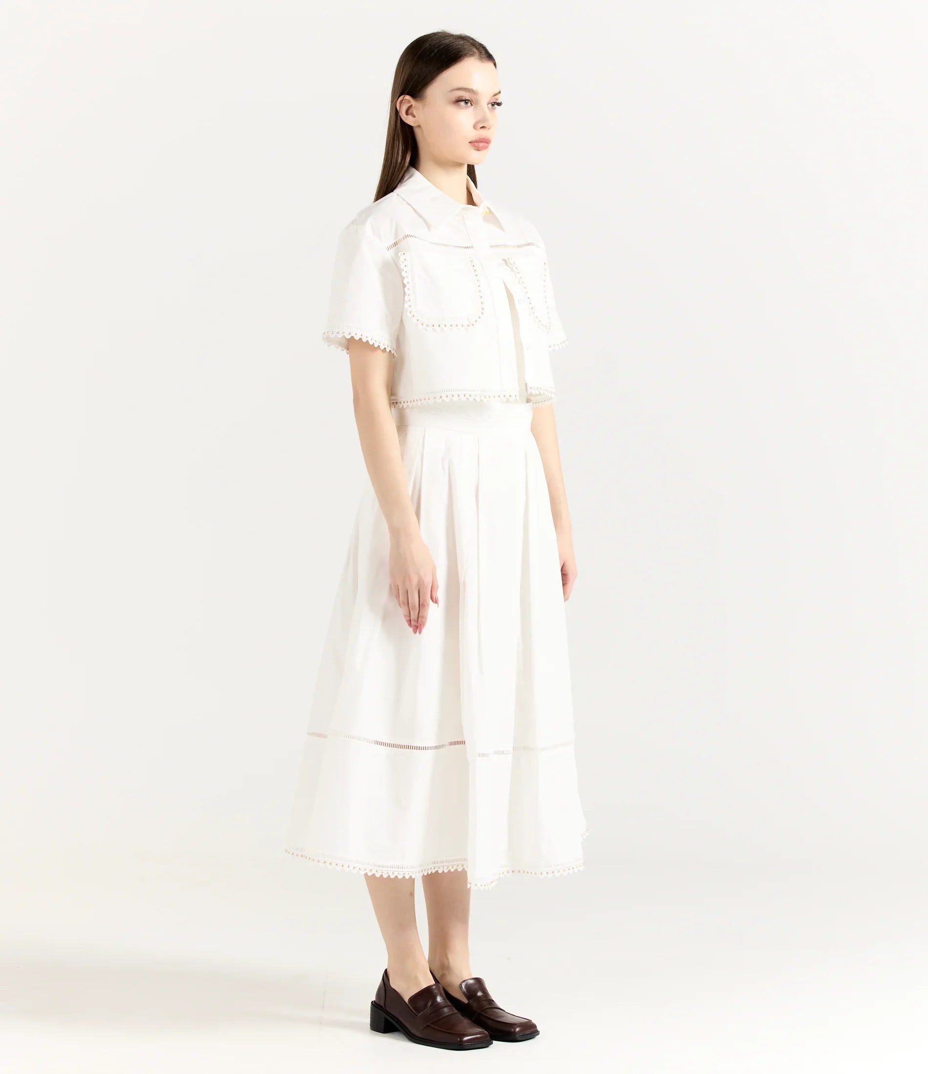 Light Weight Cotton White Cropped Top and Skirt Set
