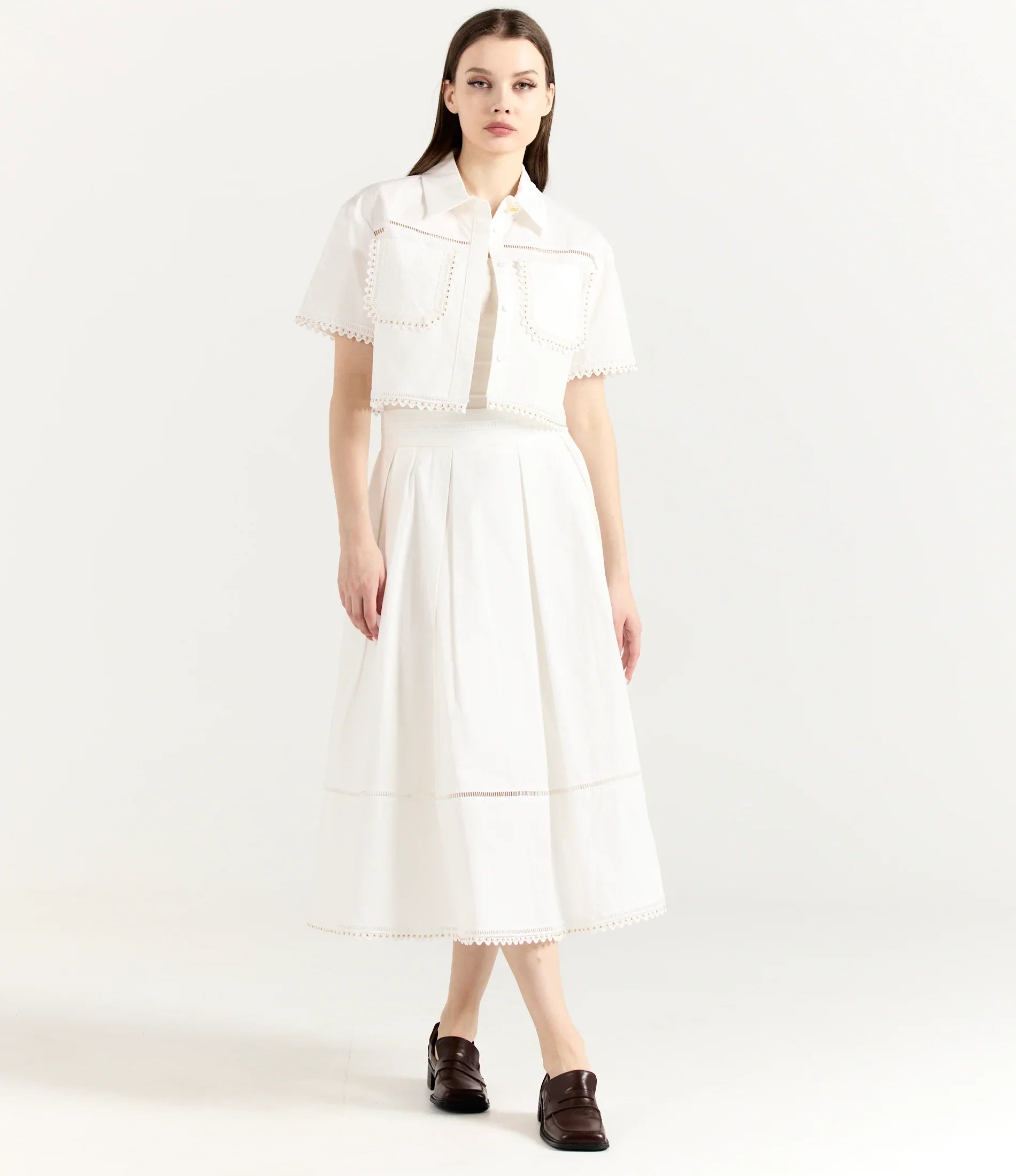 Light Weight Cotton White Cropped Top and Skirt Set