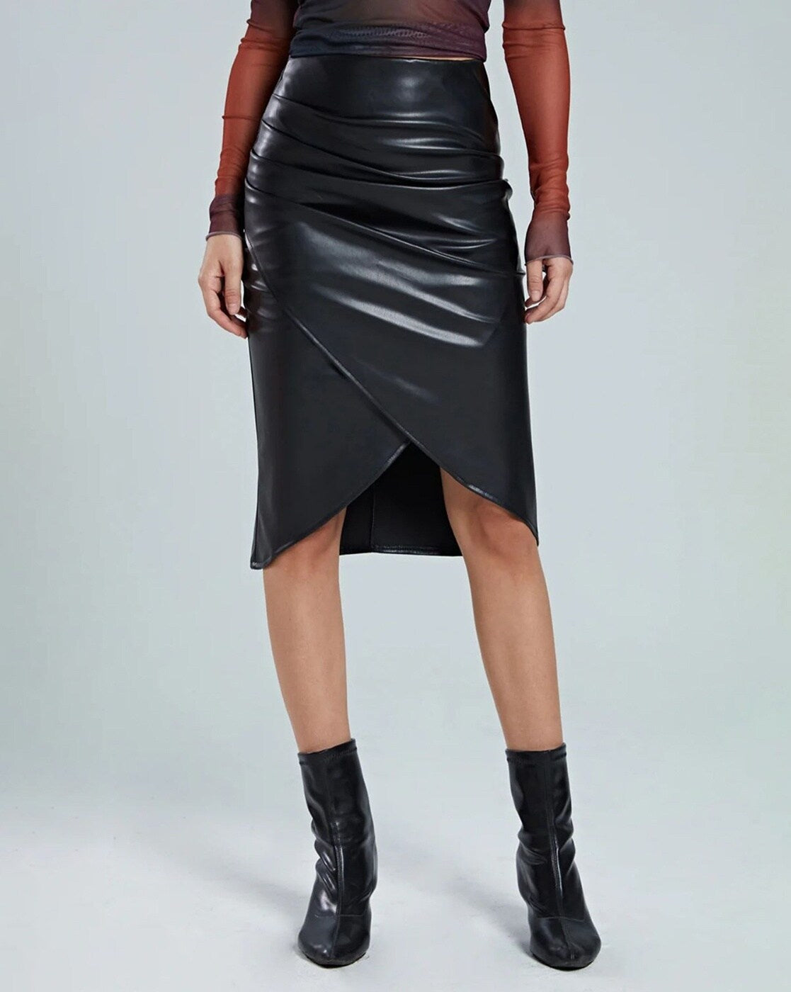 Split Leather Black Skirt