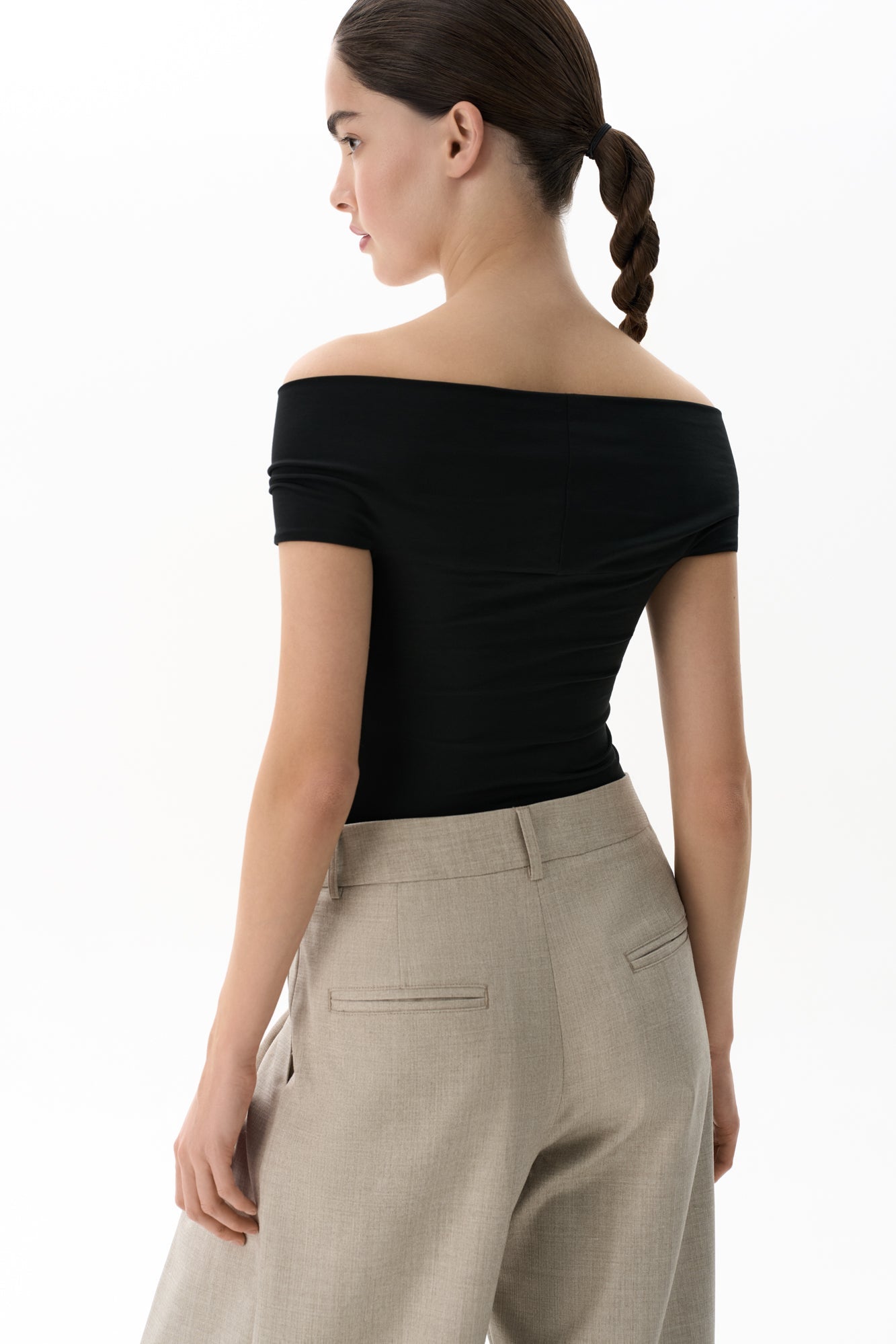 Pleated Off Shoulder Top With Twisted Knot