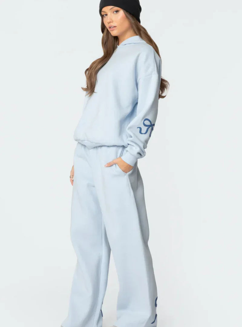 Cozy Tracksuit With Imprinted Bows