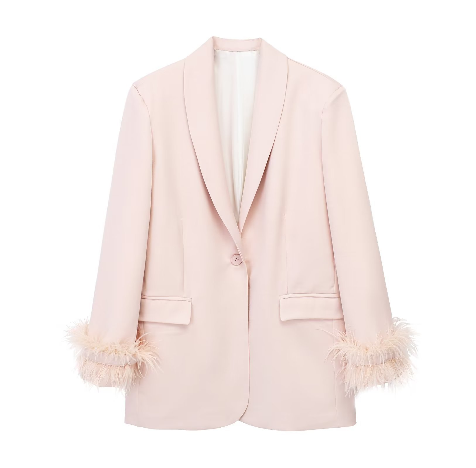 Straight blazer with feathers and trousers