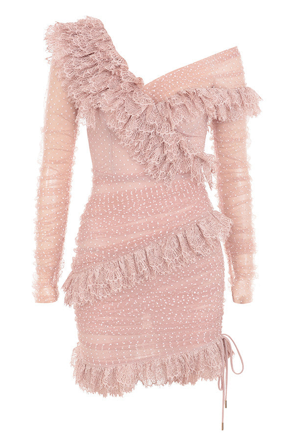 Mini dress with lace ruffles