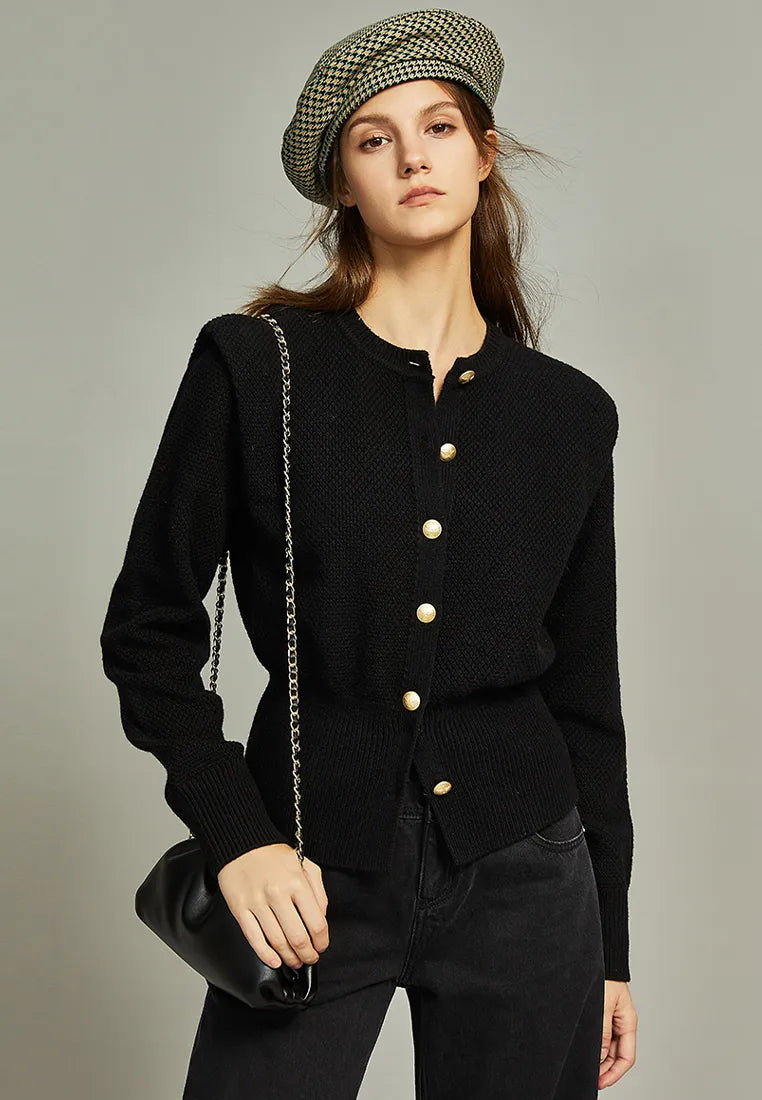 Black Wool Knitted Cardigan