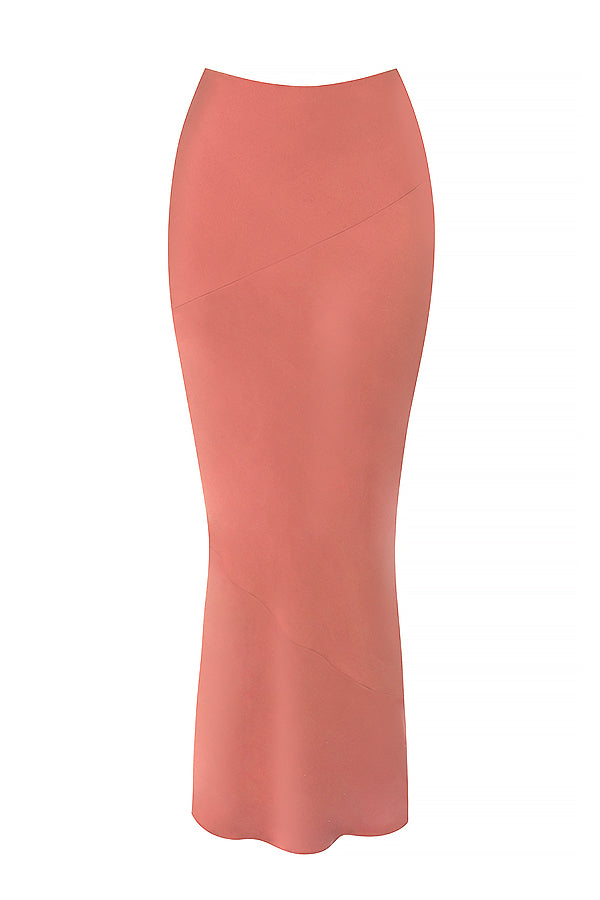 Mesh corset with satin midi skirt with low waist