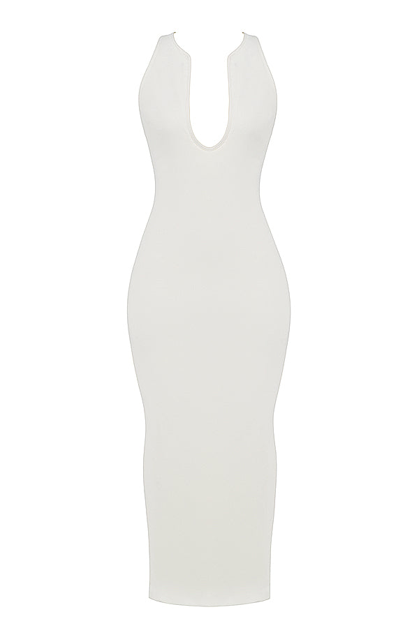Ivory colored plunging maxi dress