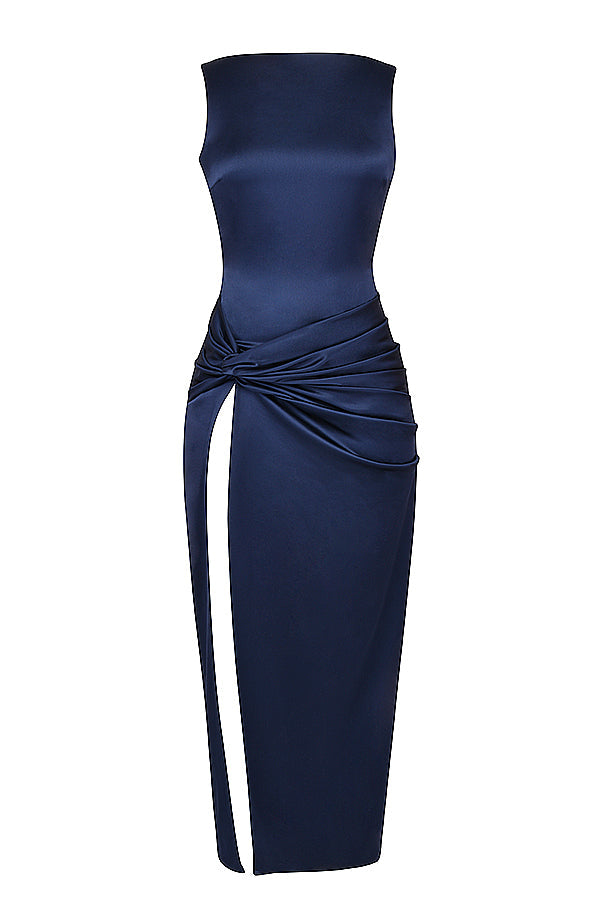 Navy blue maxi dress with thigh split