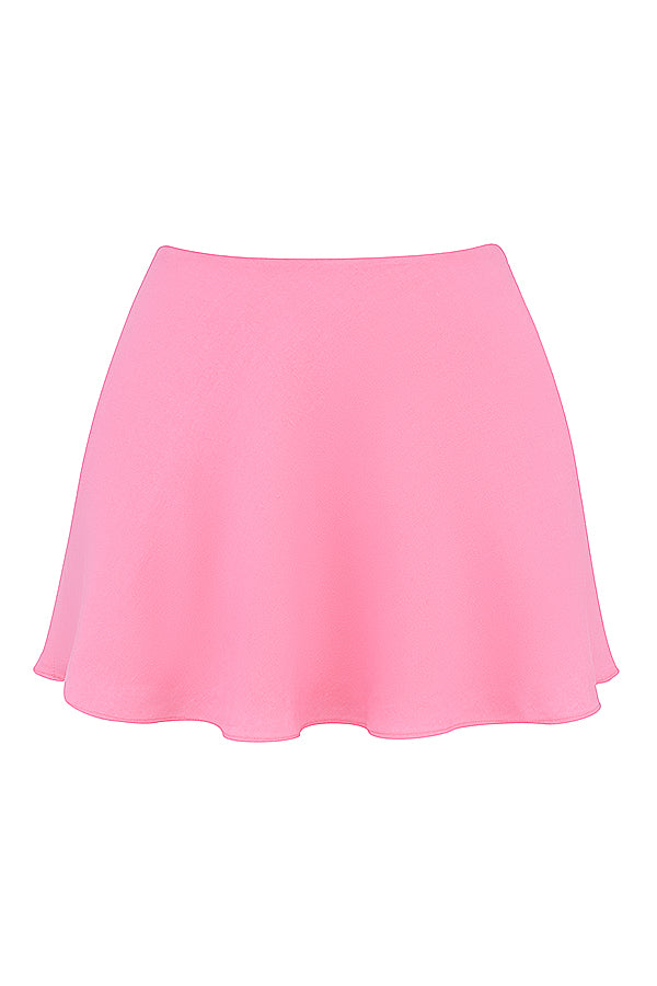 French pink top with handkerchief hem and floating mini skirt