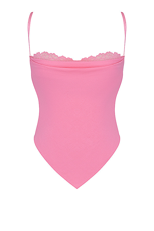 French pink top with handkerchief hem and floating mini skirt