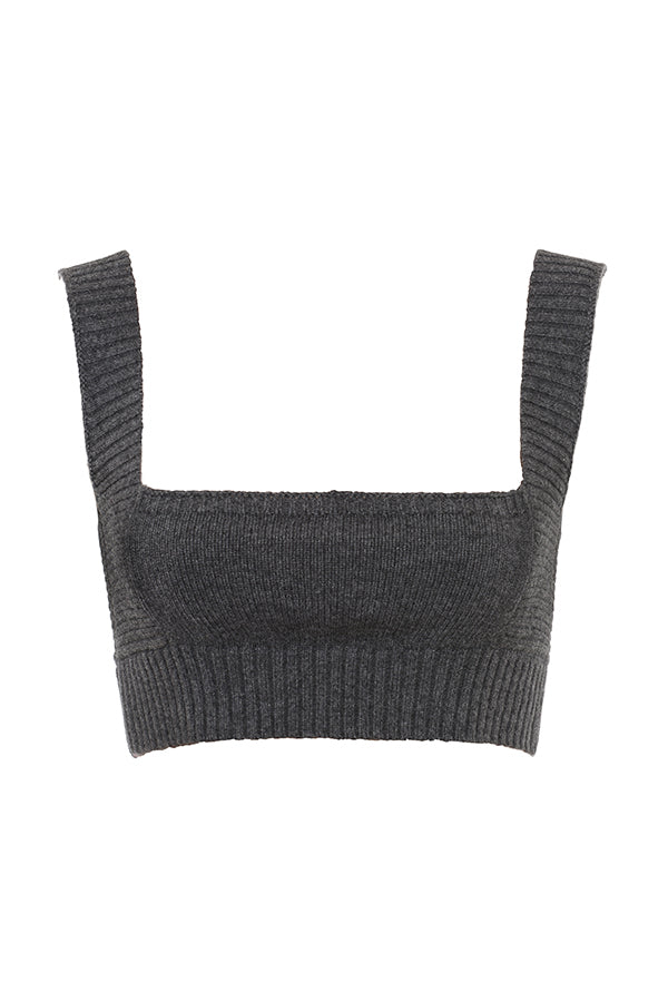Anthracite-colored cashmere blend cardigan with belt, bralette and pants