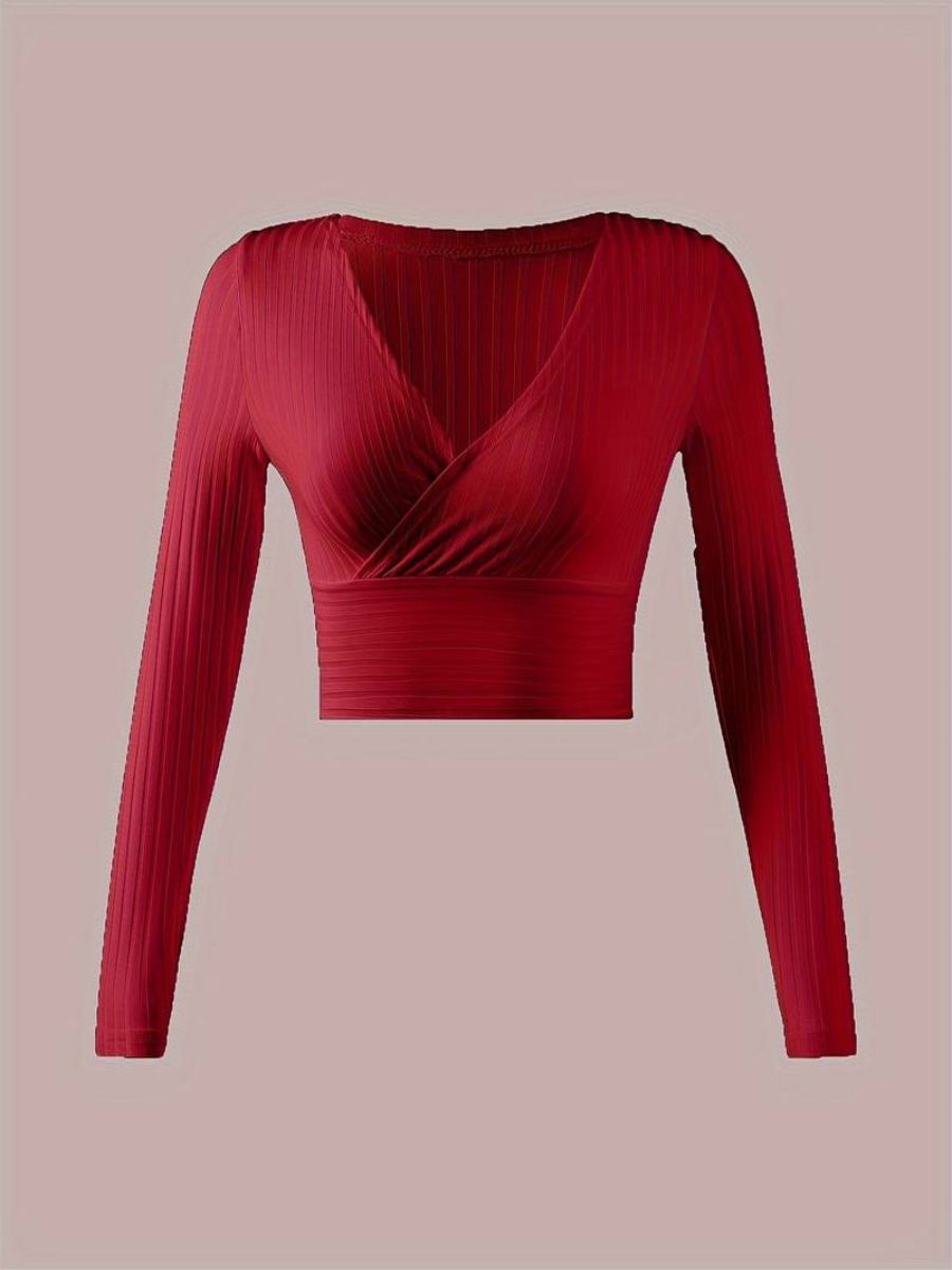 ribbed sleeves with a deep V-neck