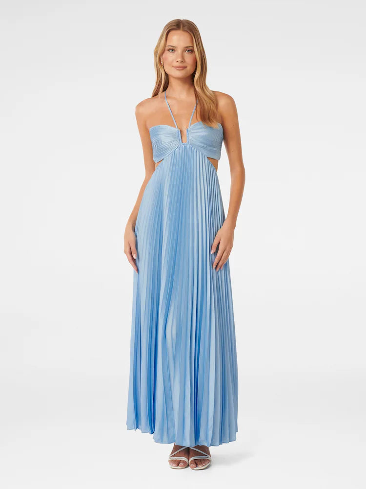 Pleated Light Blue Maxi Dress
