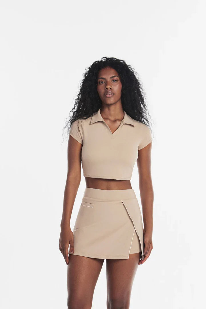 Two Piece Top With Skirt Set In Beige