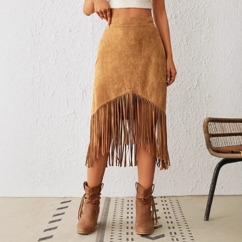 High Waisted Western Skirt In Brown