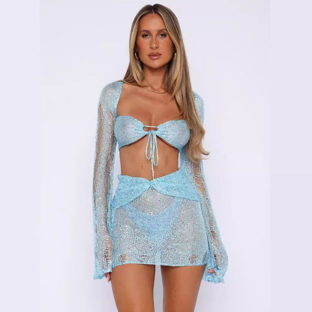Two Piece Glittery Set In Blue