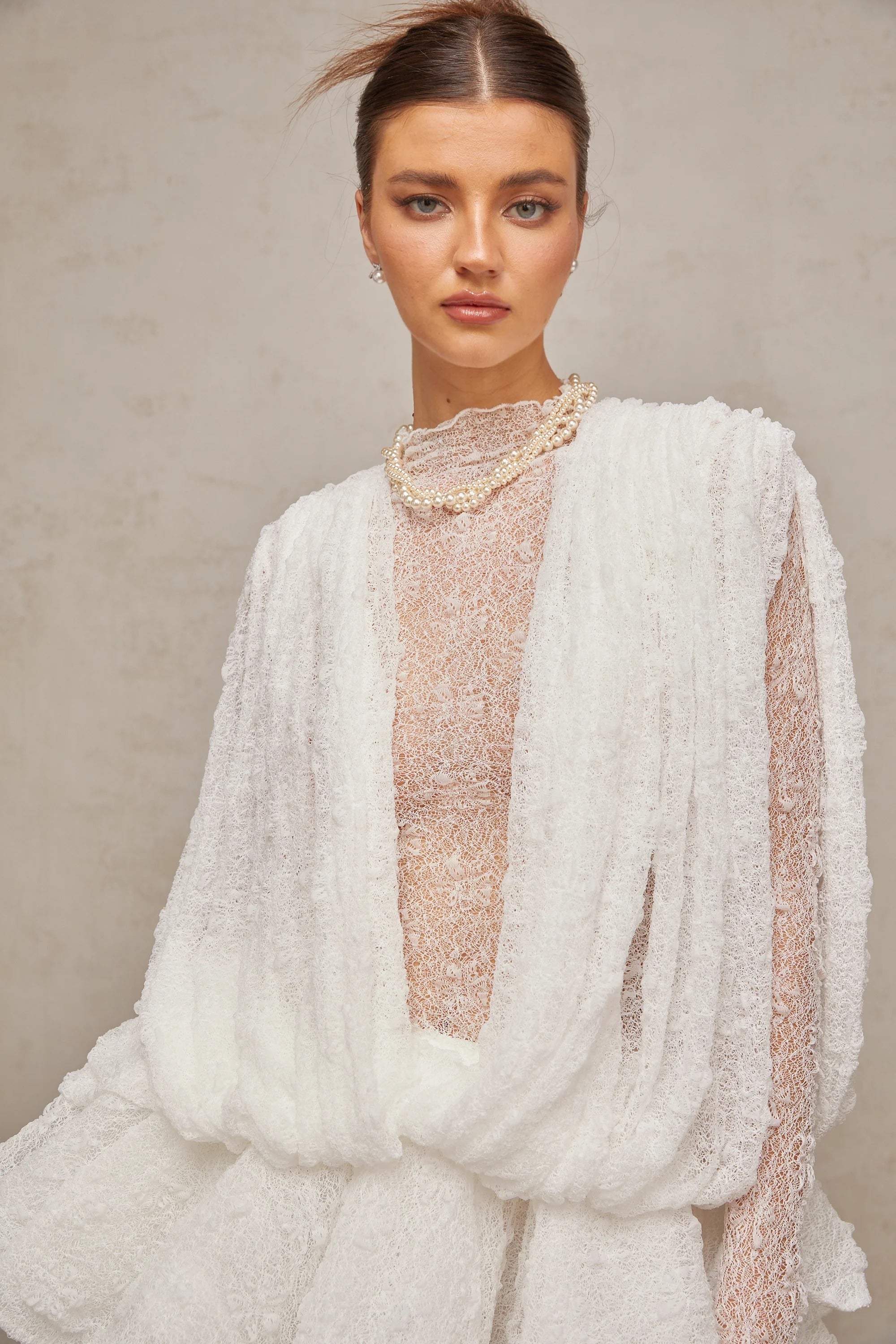 Long Sleeve Ruffled Lace White Mini Dress