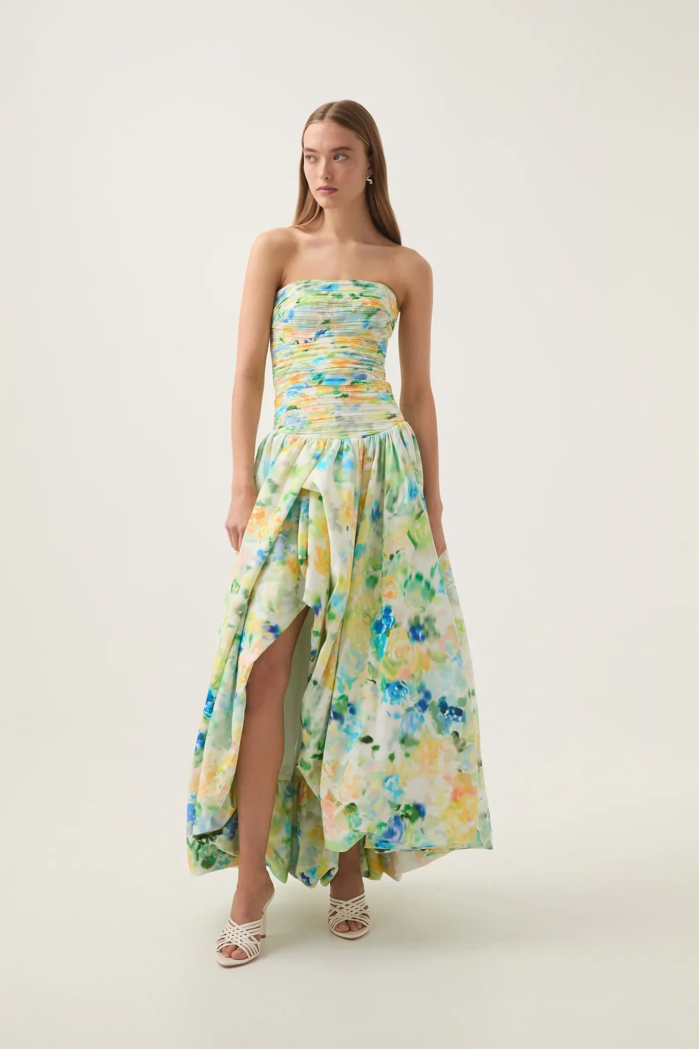 Floral Strapless Bubble Hem Maxi Dress