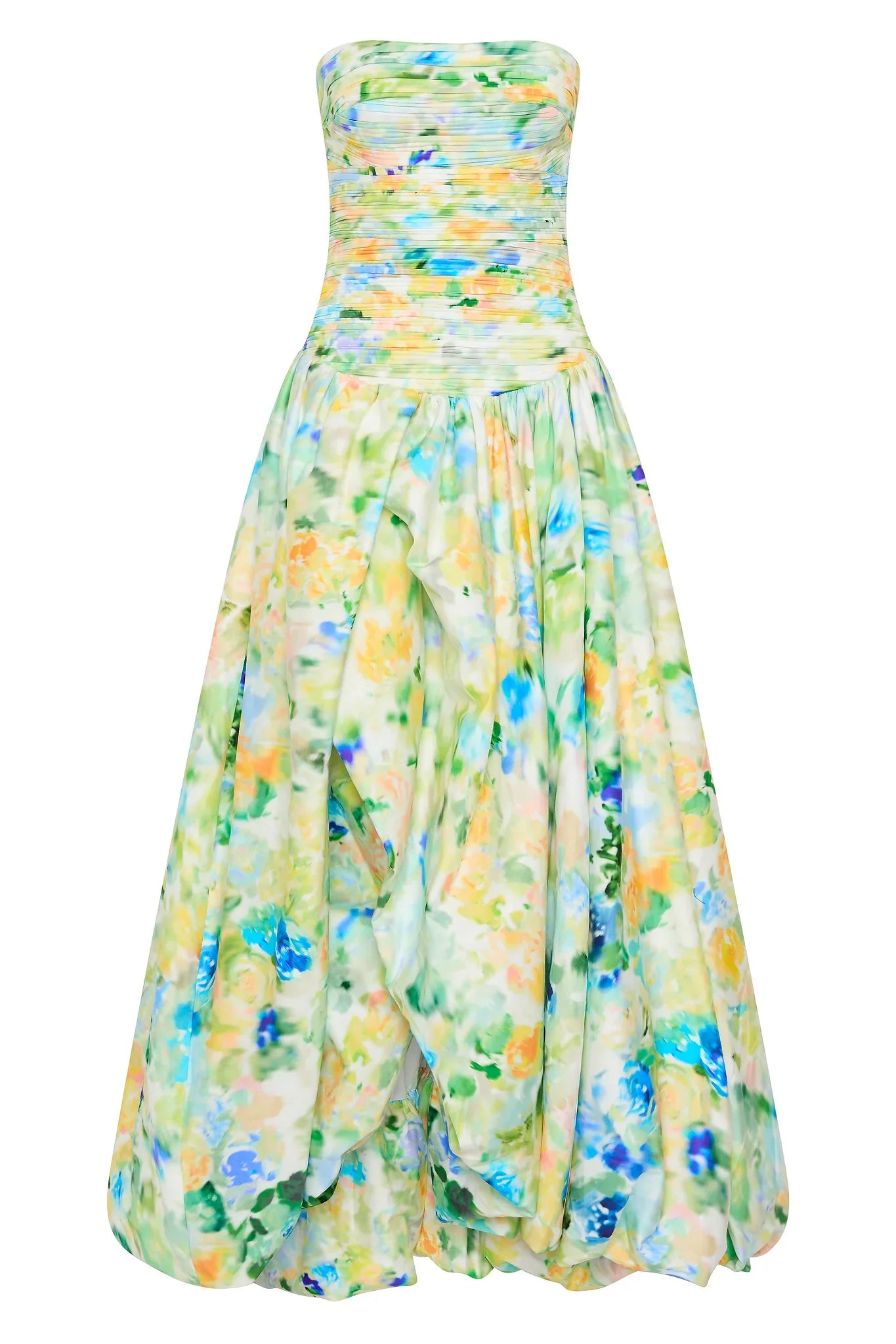 Floral Strapless Bubble Hem Maxi Dress