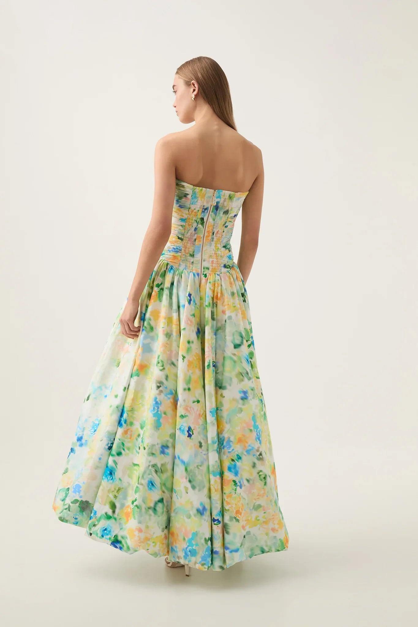 Floral Strapless Bubble Hem Maxi Dress