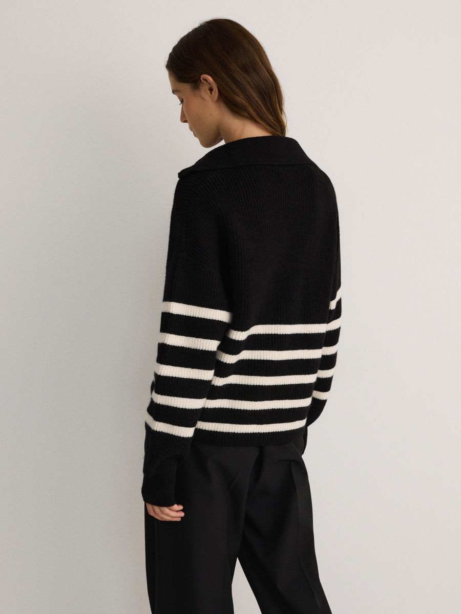 Zipped Turtle-neck Striped Sweater