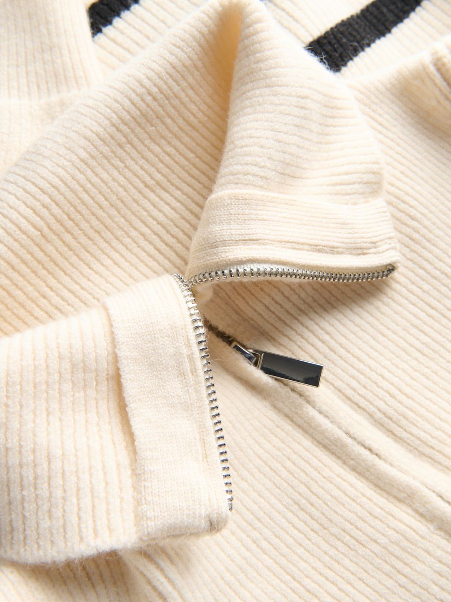 Zipped Turtle-neck Striped Sweater