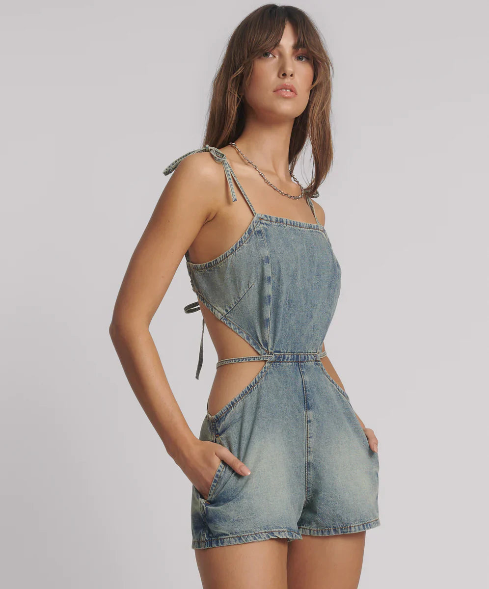Backless Mini Denim Jumpsuit