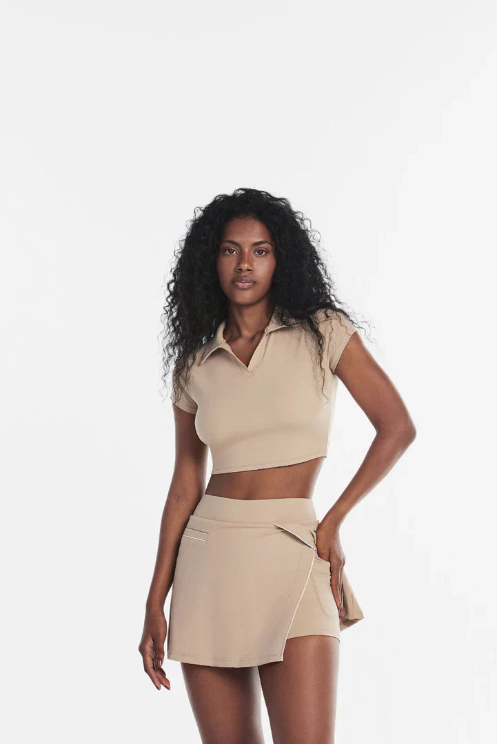 Two Piece Top With Skirt Set In Beige