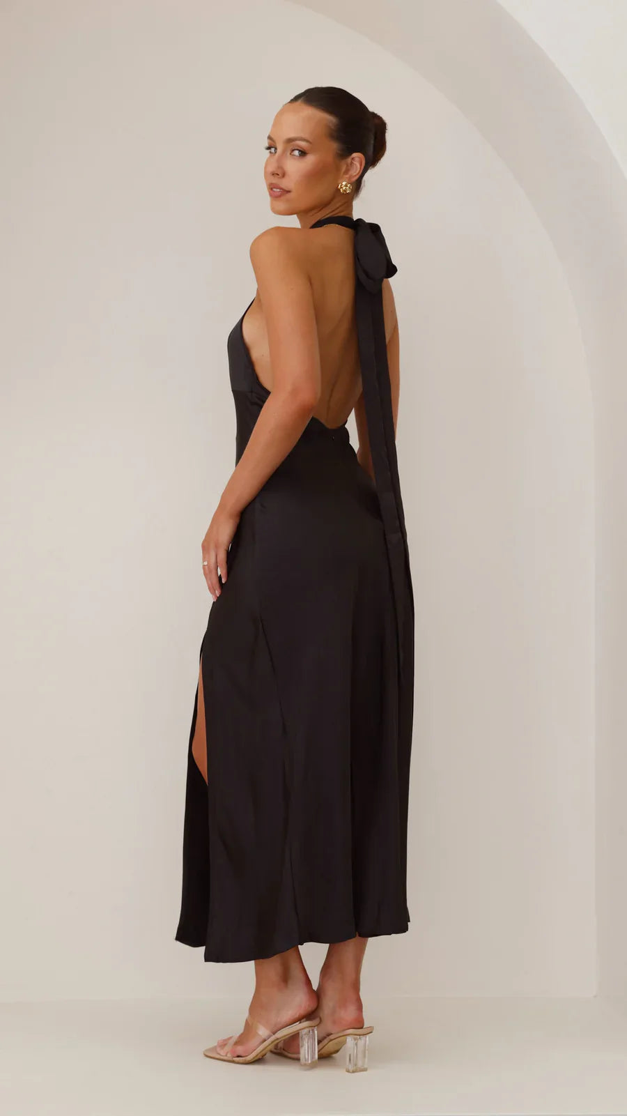 Halter Neck Satin Backless Maxi Dress