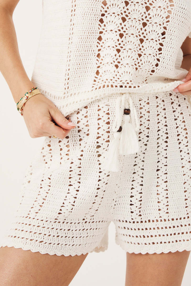 Crochet Two Piece Set In Beige