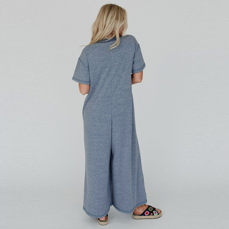 Short Sleeve Buttoned Up Jumpsuit