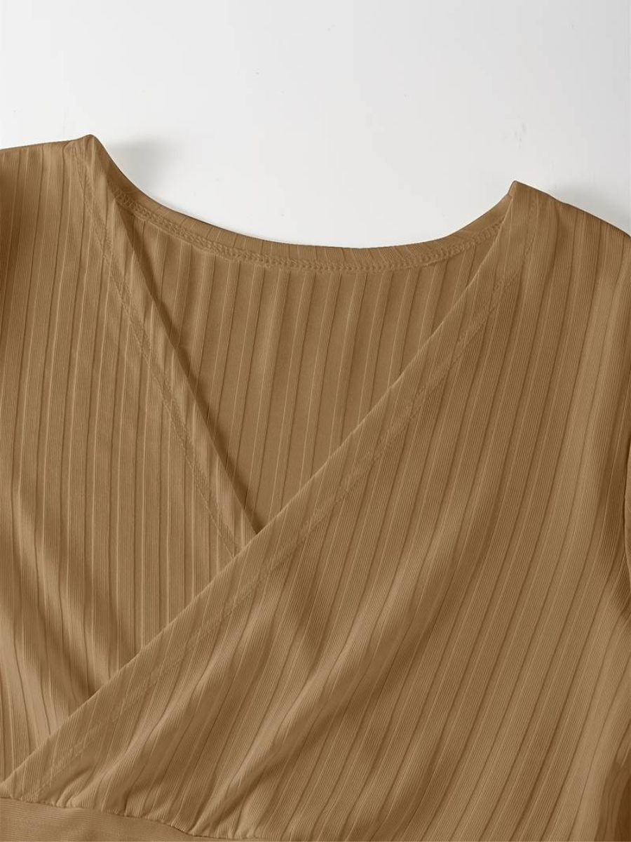 ribbed sleeves with a deep V-neck