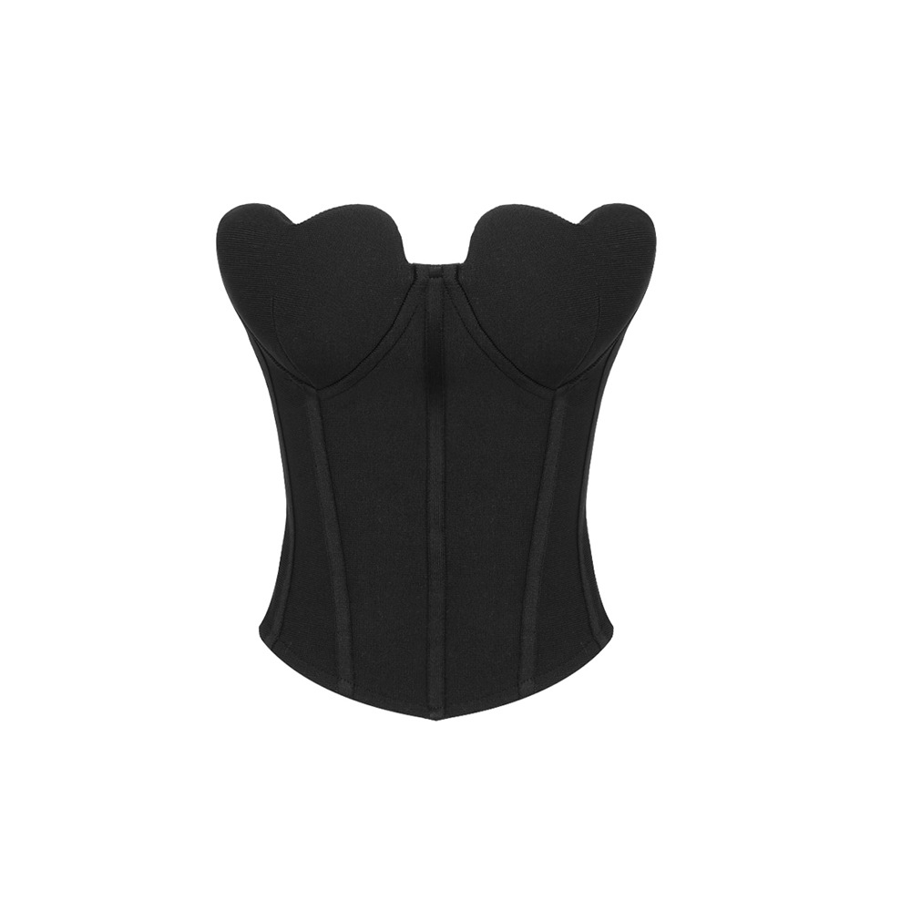 Black velvet bandeau top with heart pattern