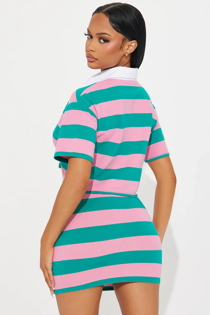 Two Piece Polo Skirt Set With Stripes