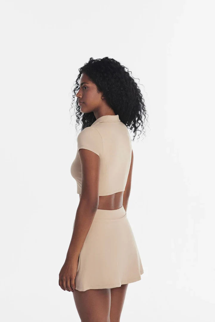 Two Piece Top With Skirt Set In Beige