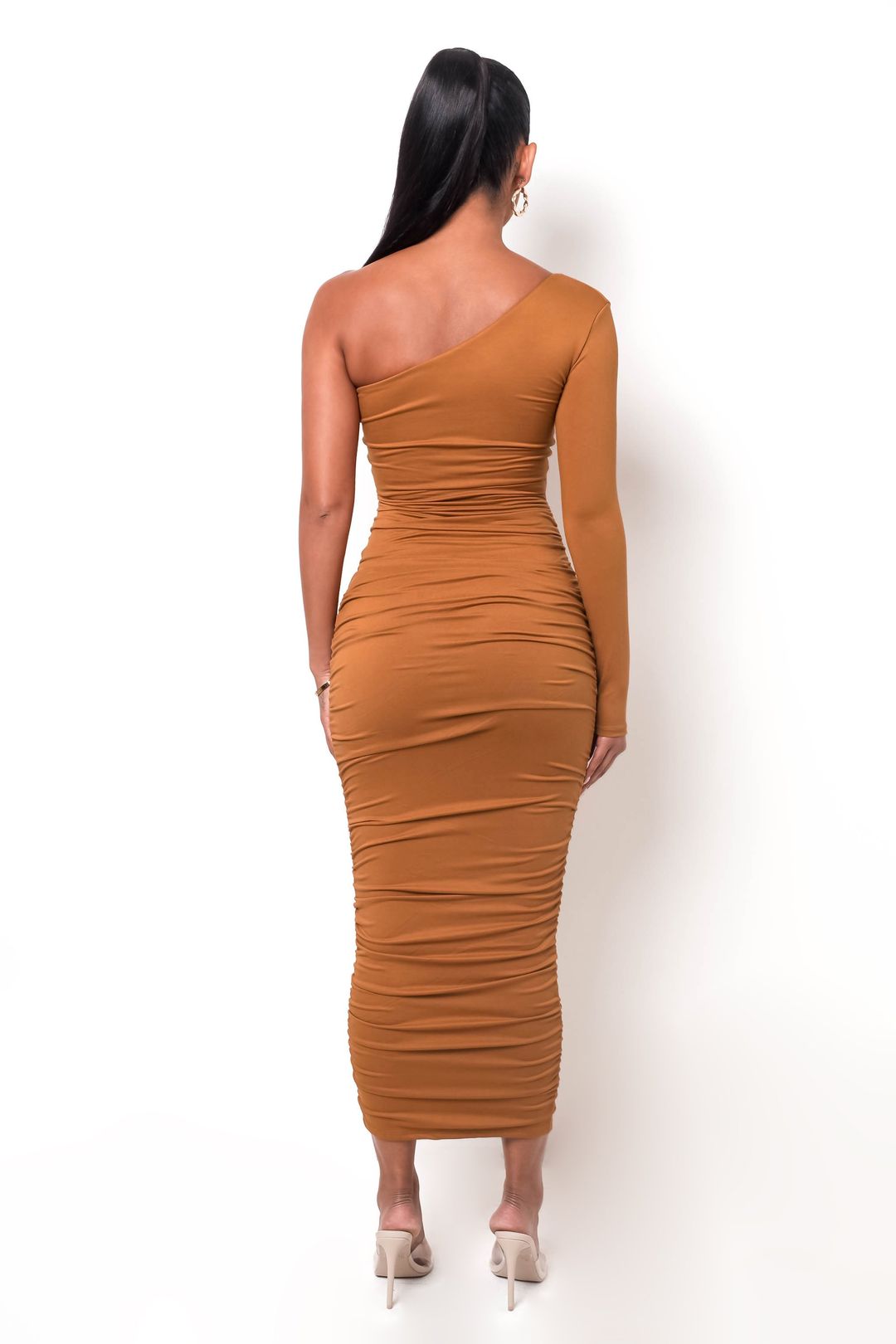 Slim One Shoulkder Maxi Dress In Brown