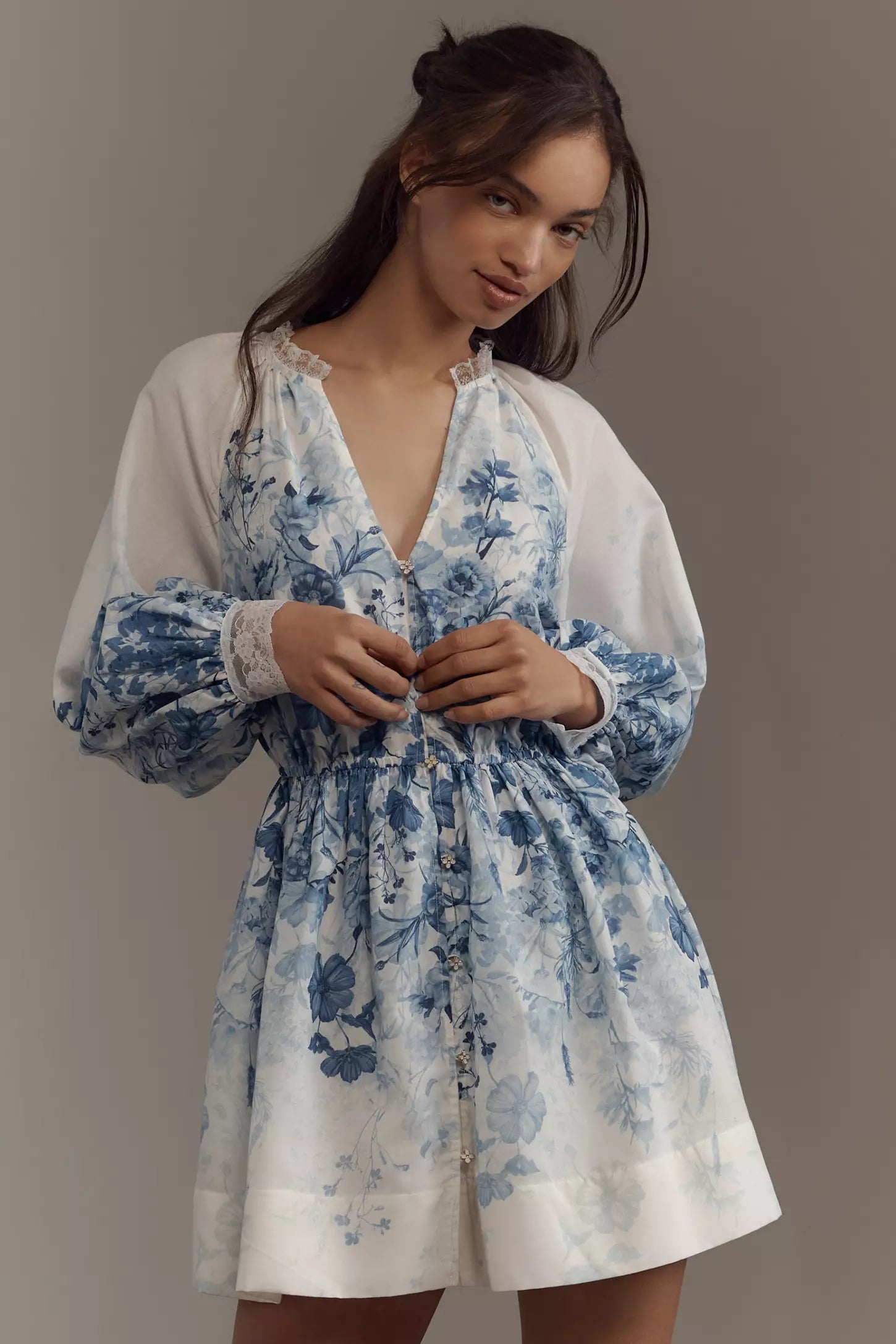 Floral Vintage V-Neck Mini Dress