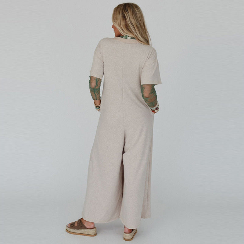 Short Sleeve Buttoned Up Jumpsuit