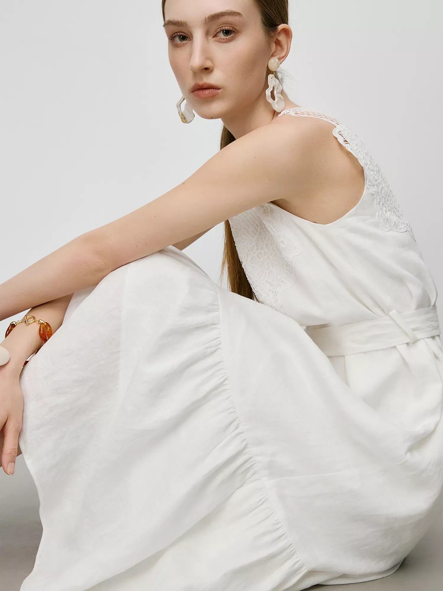 Summer Linen White Maxi Dress