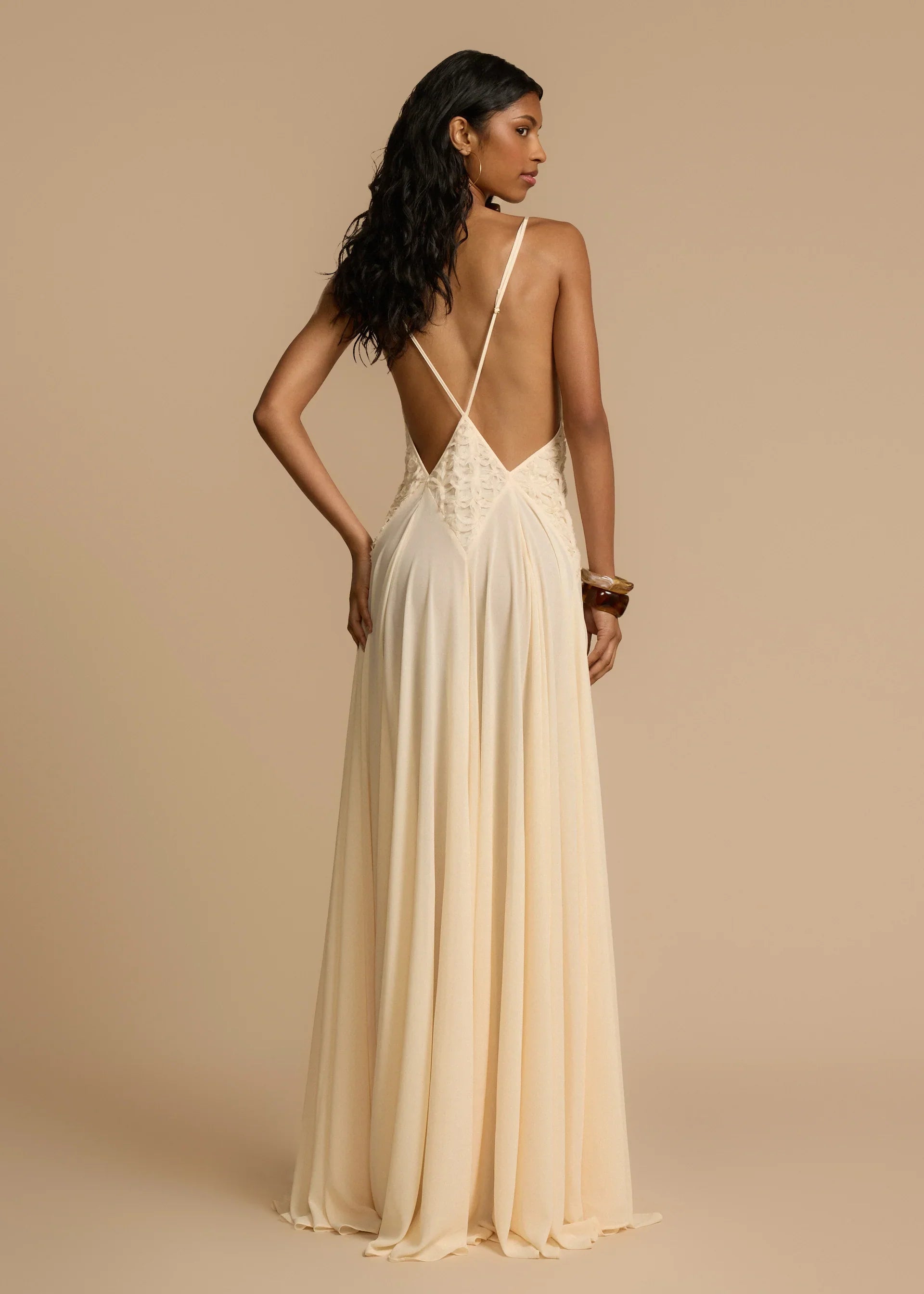 Hollow Out Stitching Lace Sling Color Maxi Dress