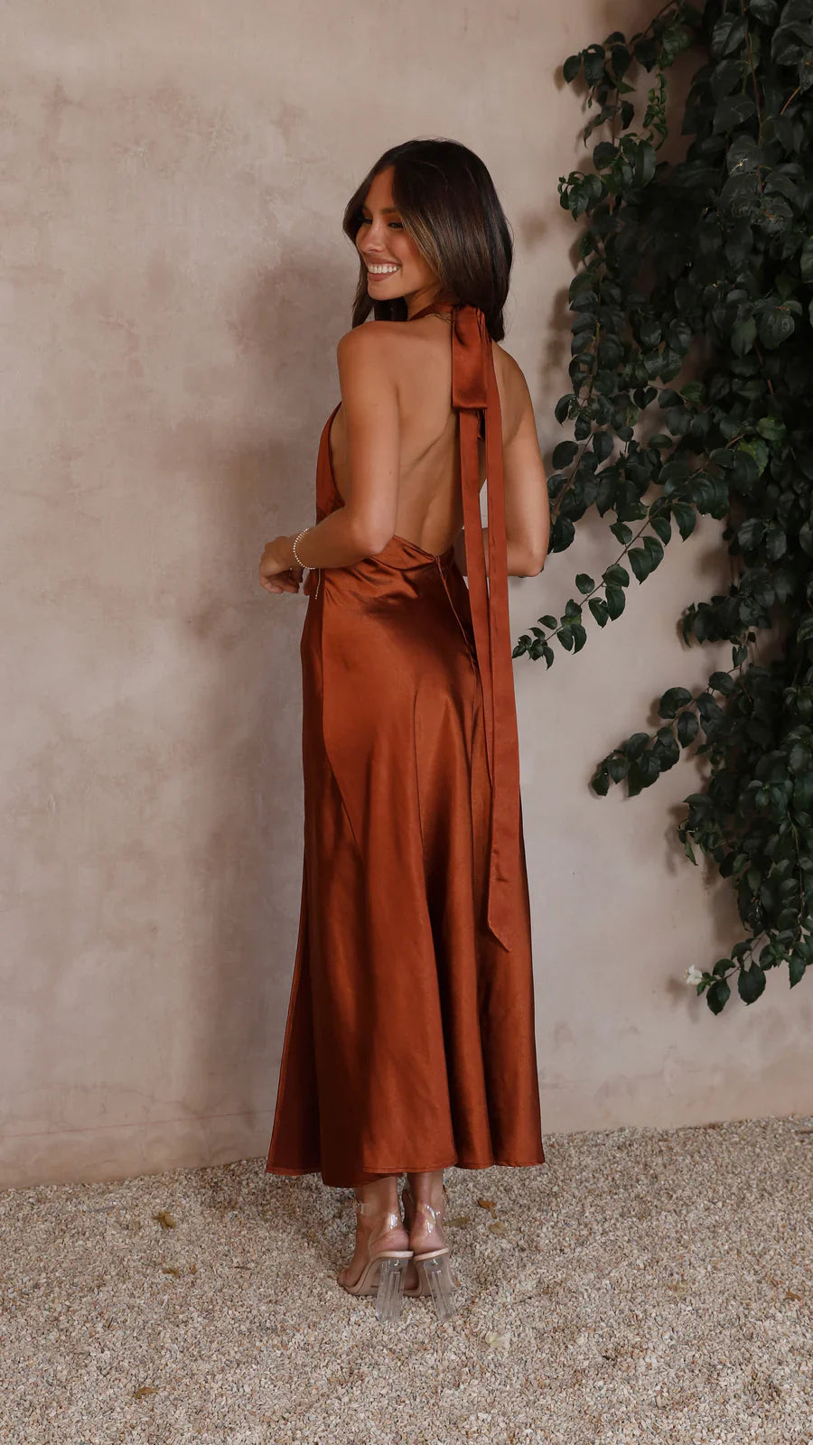 Halter Neck Satin Backless Maxi Dress
