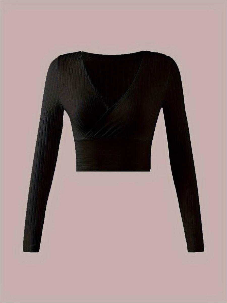 ribbed sleeves with a deep V-neck
