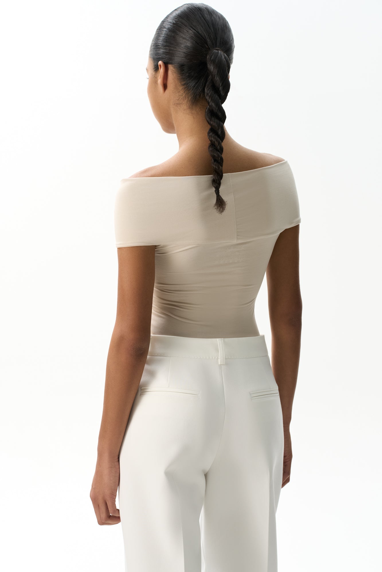 Pleated Off Shoulder Top With Twisted Knot