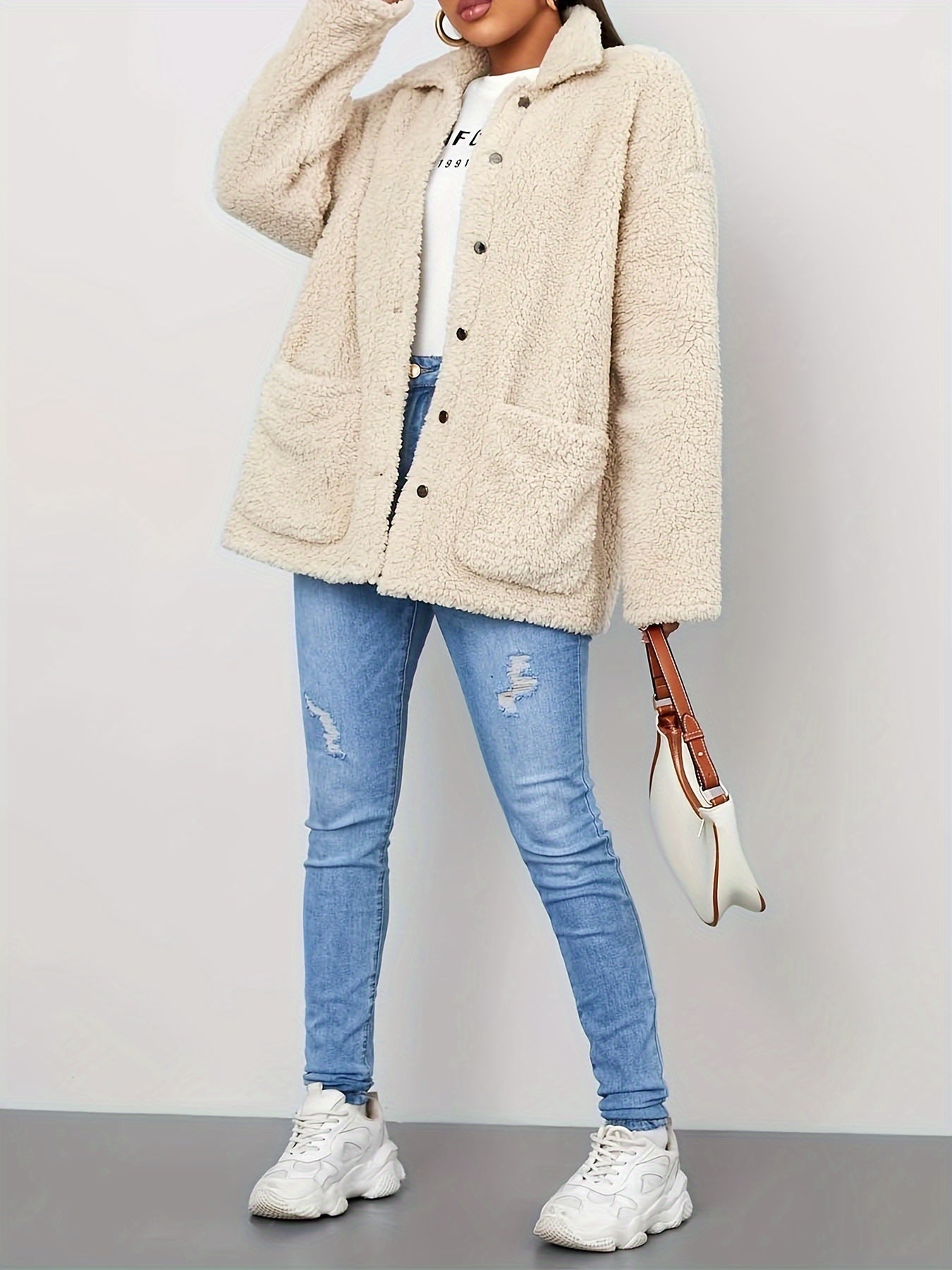Beige warm teddy coat