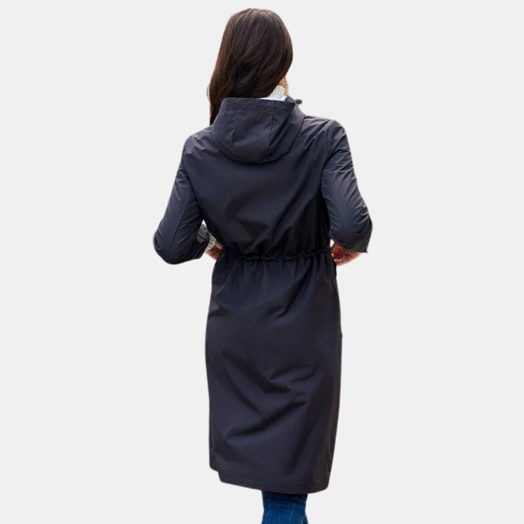 Protective hooded long raincoat