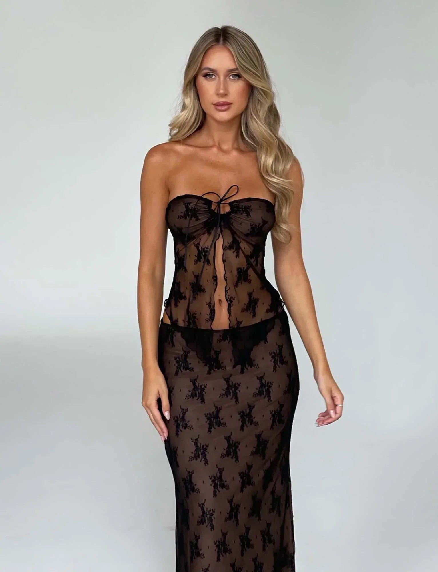 Elegant translucent top with skirt