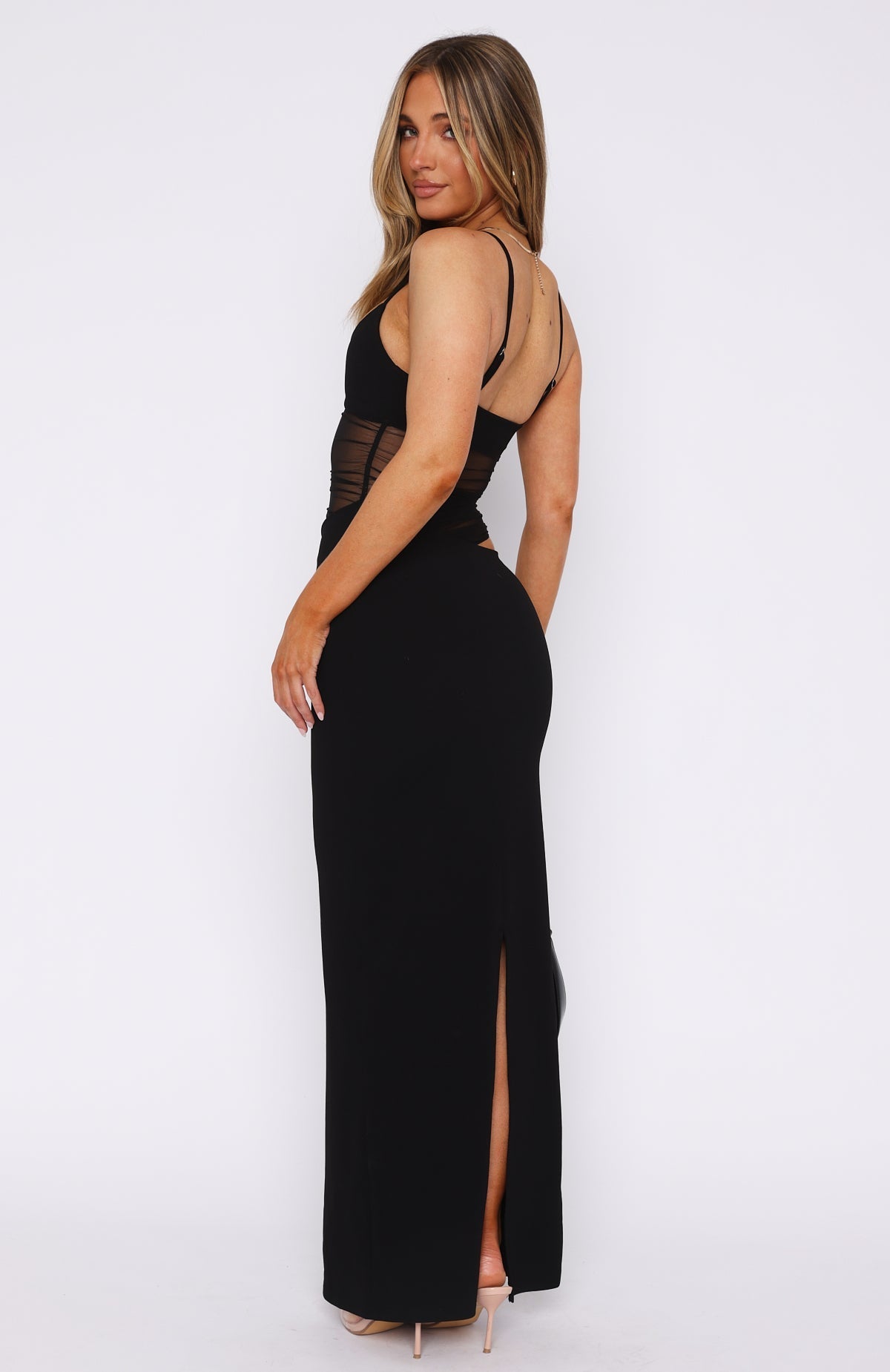 Black Slit Mesh See-through Sling Maxi Dress