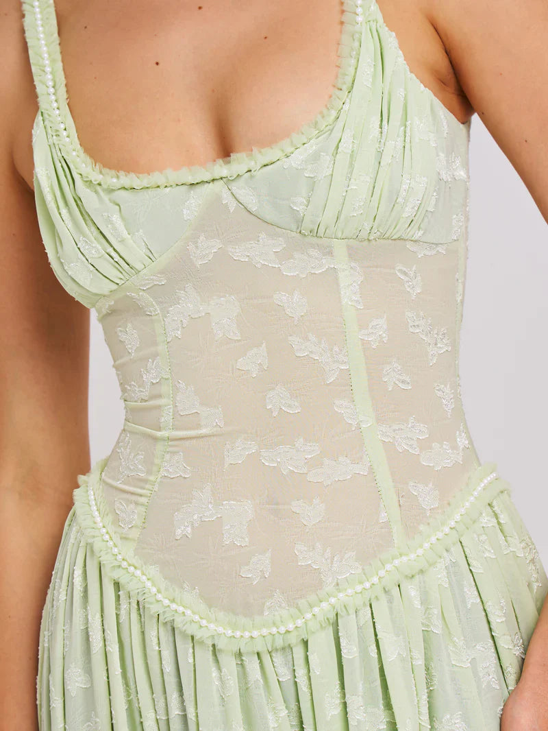 Square Neck Jacquard Textured High Slit Maxi Dress