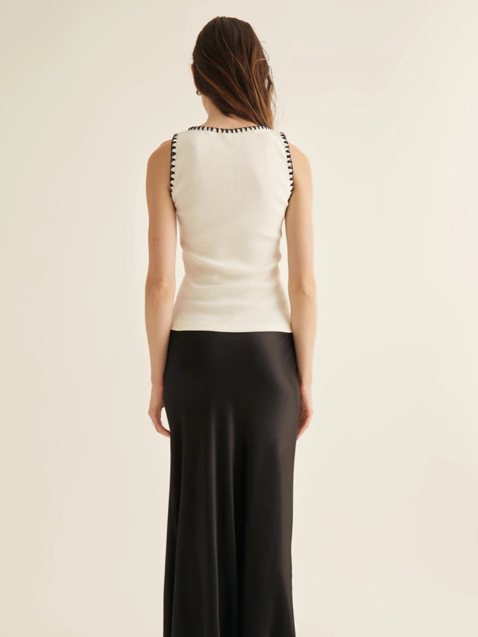 White Minimalist Top With Contrasting Cuffs