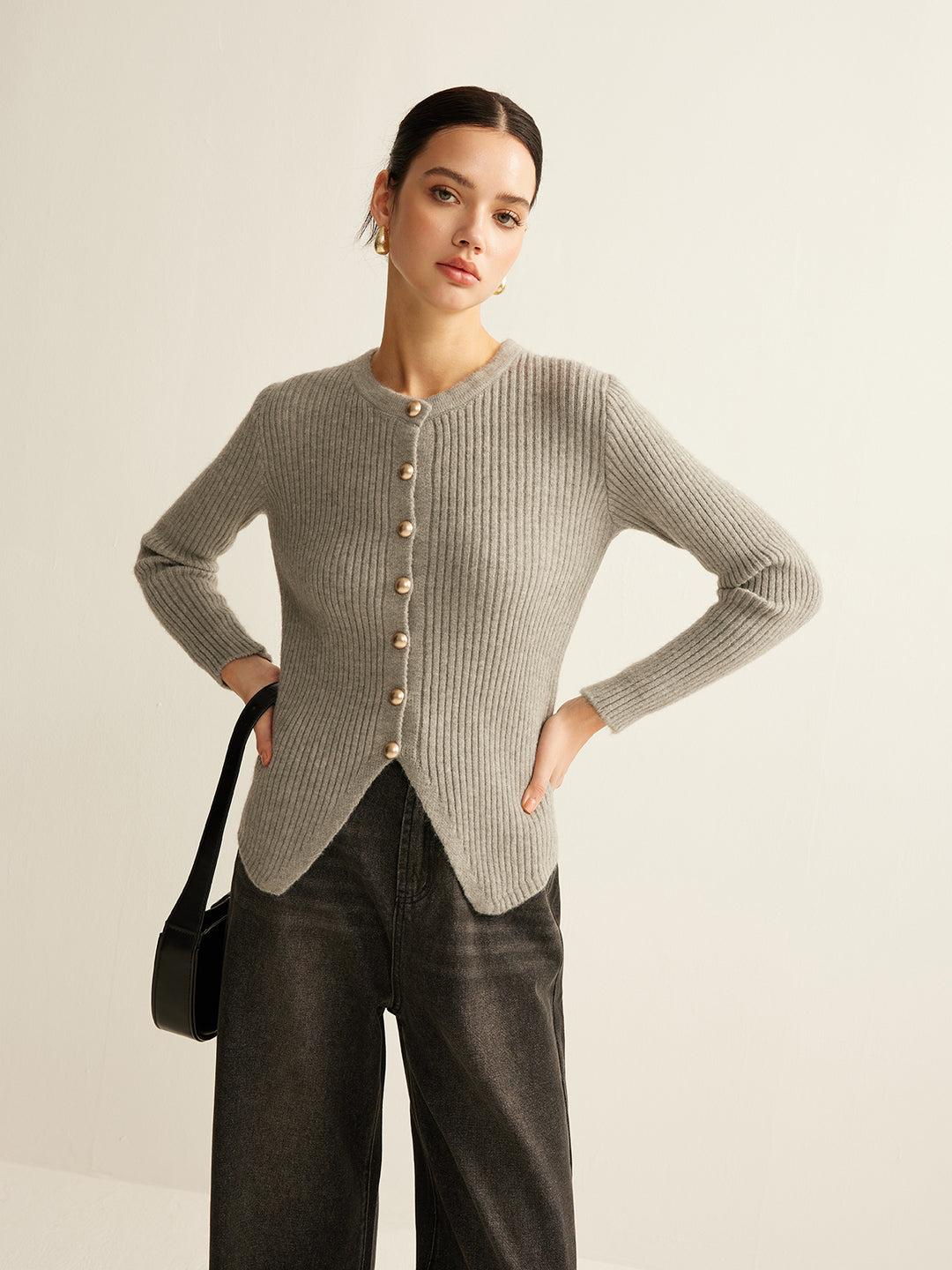 Striped Knitted Cardigan With Gold Buttons